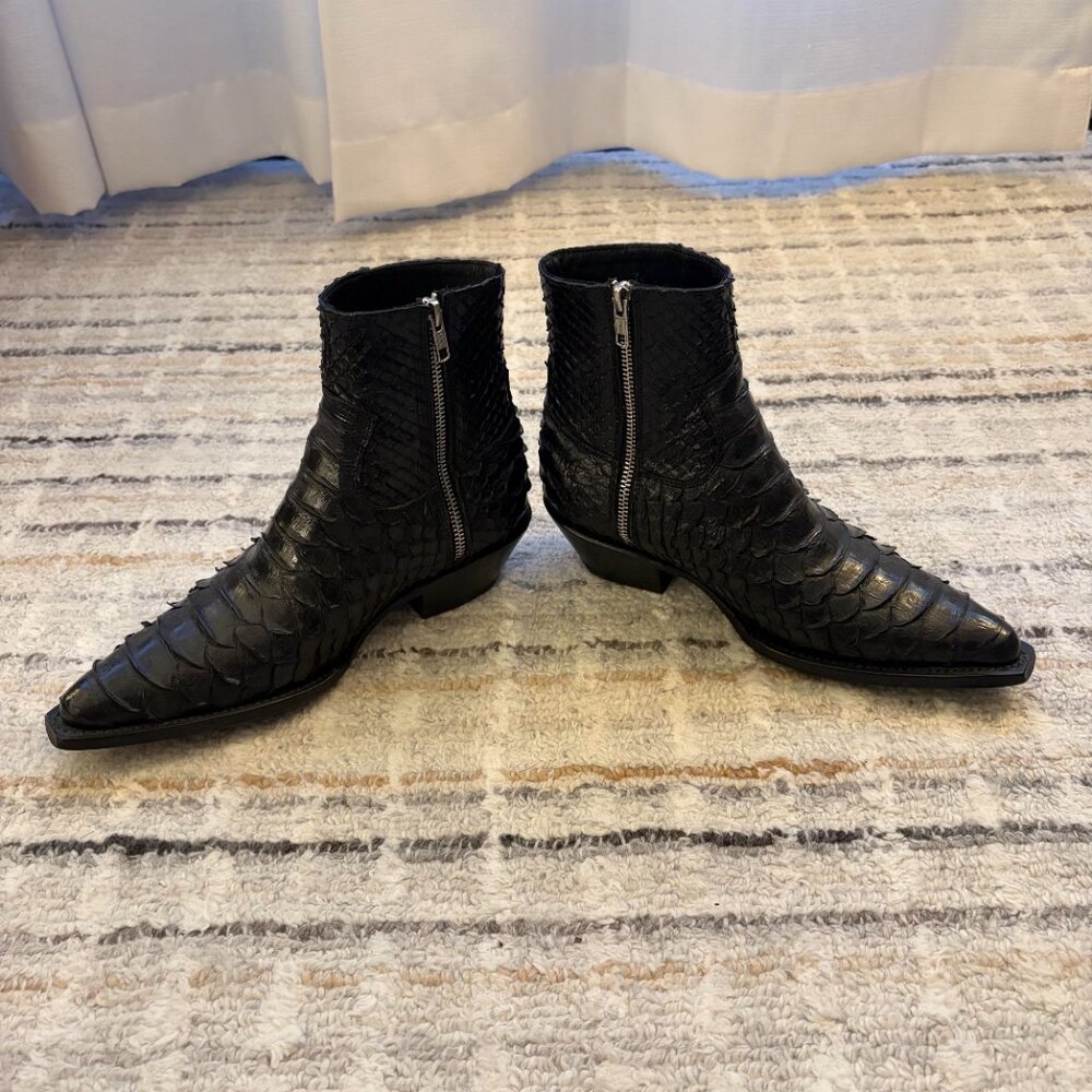 Black "Munich" Python Skin Zip Boots - image 6